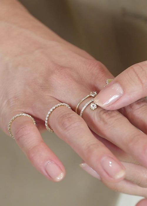 Two Birthstone Hearts with Pave Diamond Coil Ring