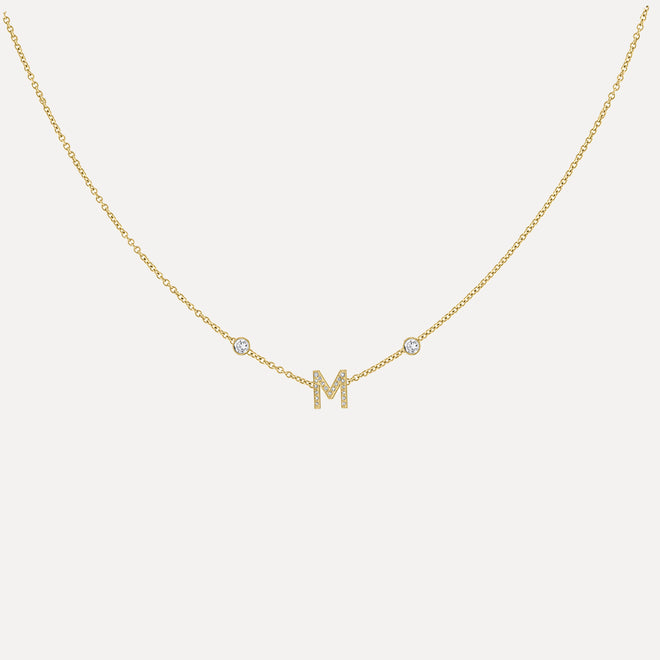 Mini Pave Letter Necklace with Bezels