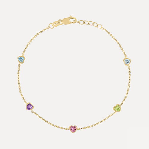 Birthstone Hearts Station Bracelet