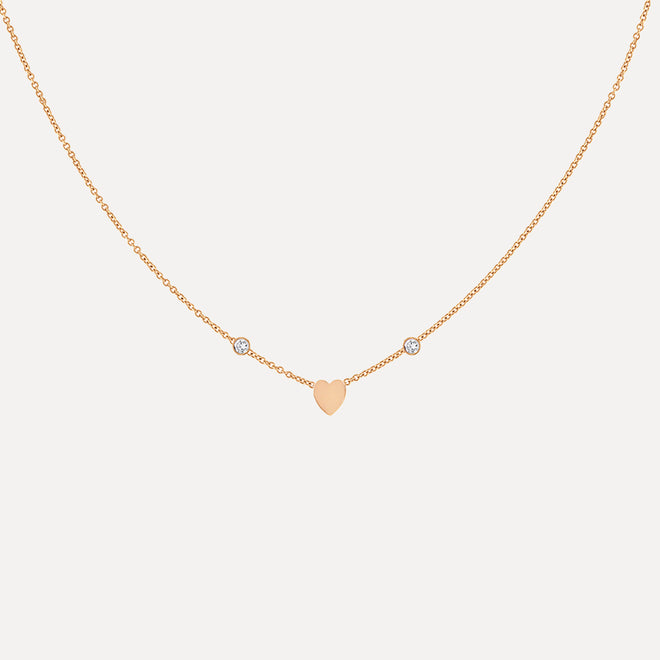 Mini Heart & Diamond Bezels Necklace