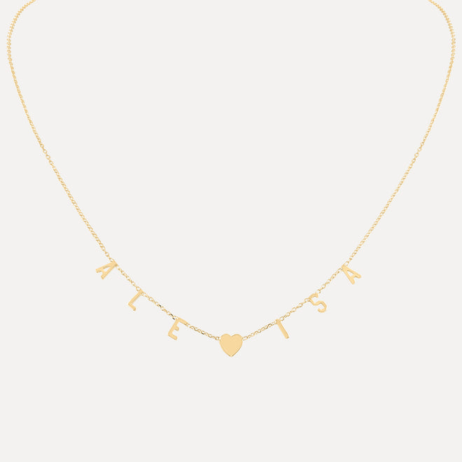 Two Name Mini Mini Letter Necklace with Heart