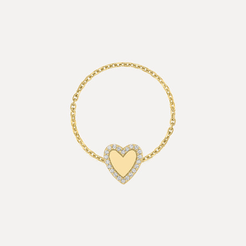 Mini Heart Chain Ring with Pave Outline