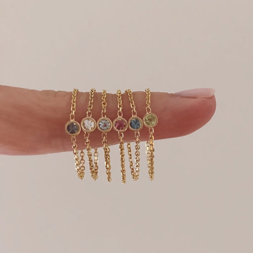 Birthstone Bezel Chain Ring - Kelly Bello Design