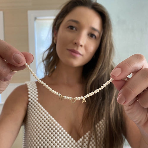 Pearl & Letter Necklace - Kelly Bello Design