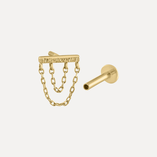 Hammered Mini Bar & Chains Piercing Earring