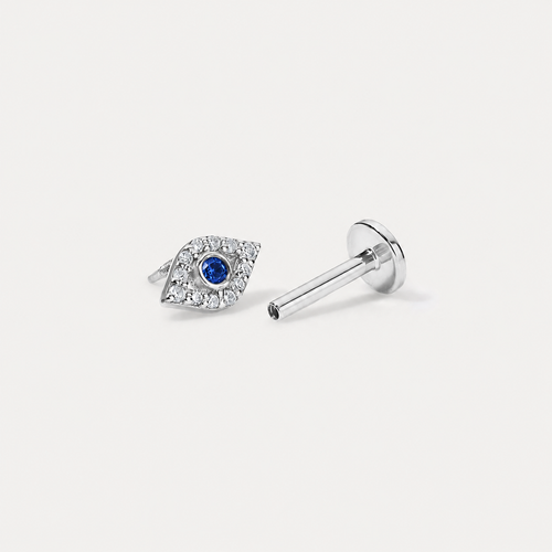 Evil Eye Threaded Stud - Blue Sapphire