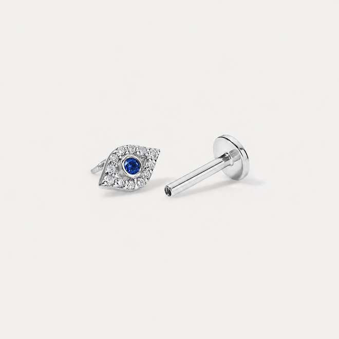 Evil Eye Threaded Stud - Blue Sapphire