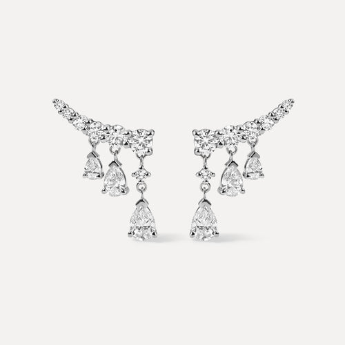 Cascade Pear & Round Diamond Earrings