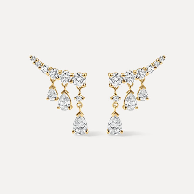Cascade Pear & Round Diamond Earrings