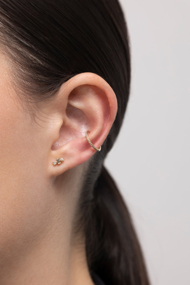 Mini Baguette + Round Gemstone Studs