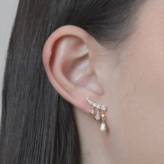 Cascade Pear & Round Diamond Earrings