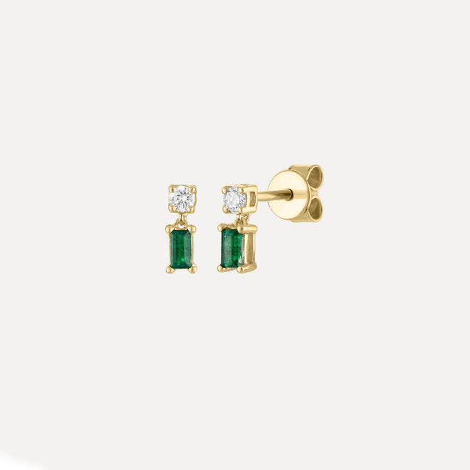 Mini Diamond & Emerald Dangling Stud Earrings