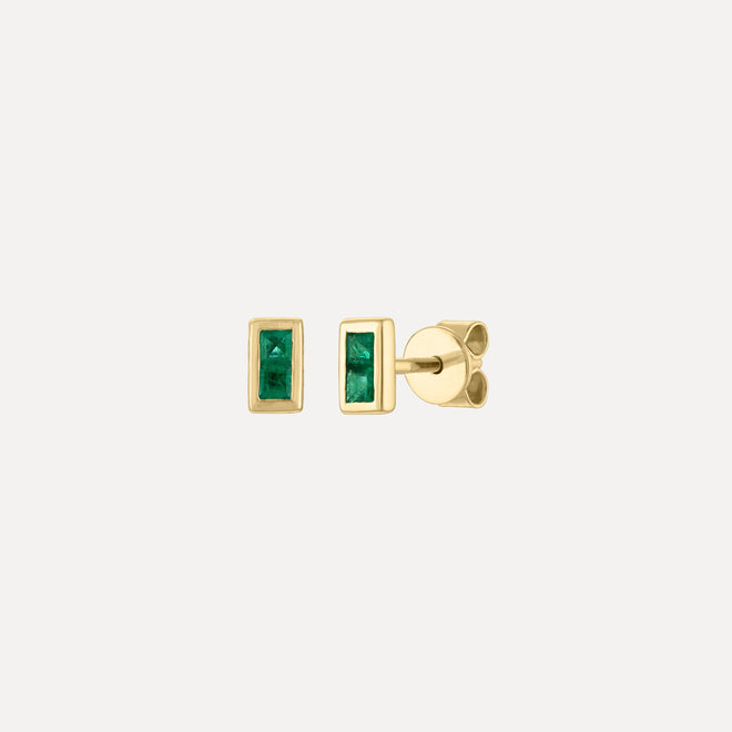 Mini Emerald Bezel Stud Earrings