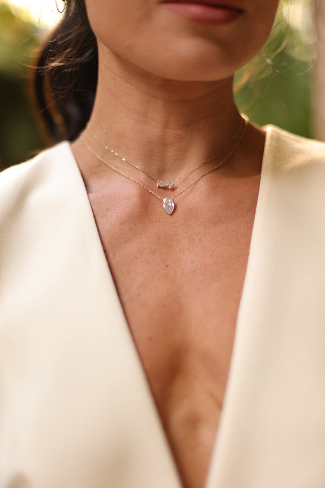 Mini Pavé Cursive Nameplate Necklace