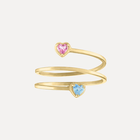 Two Birthstone Hearts with Pave Diamond Coil Ring
