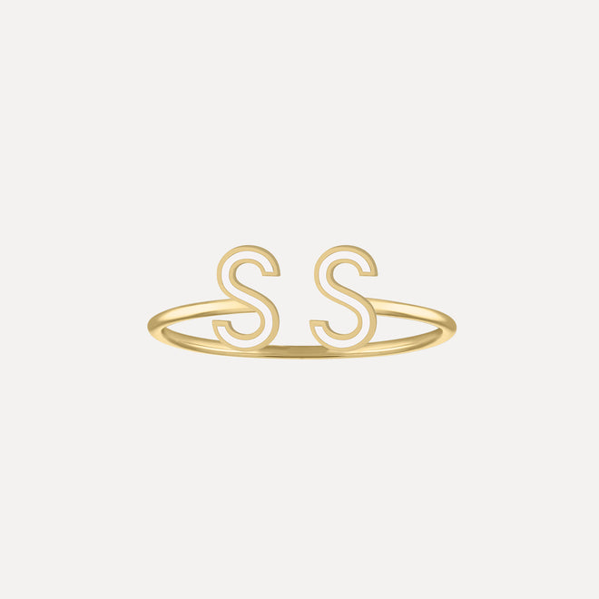 Double Enamel Letter Ring - White