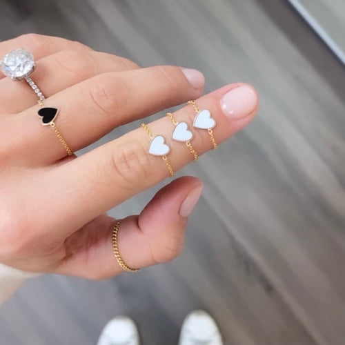Mini Enamel Heart Chain Ring