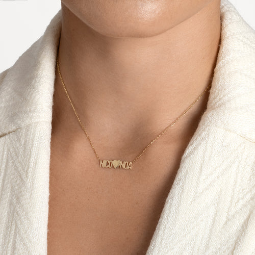Two Name Mini Mini Nameplate Necklace with Heart