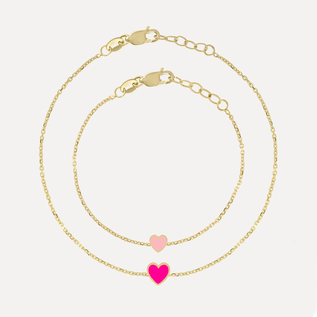 Mommy + Me Enamel Heart Bracelet Set