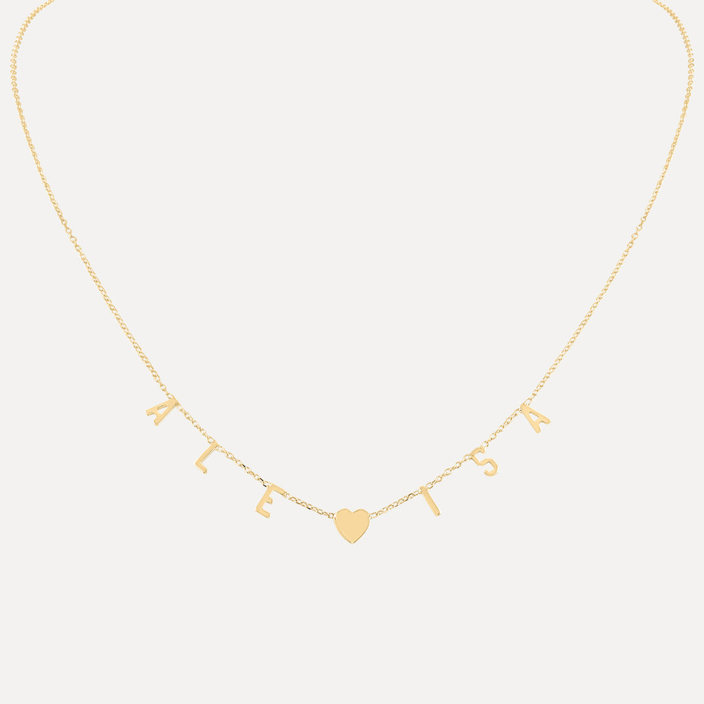 Two Name Mini Mini Letter Necklace with Heart