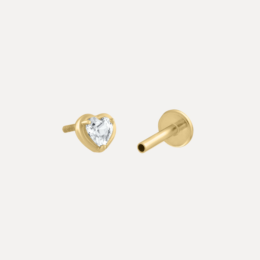White Topaz Heart Piercing Earring