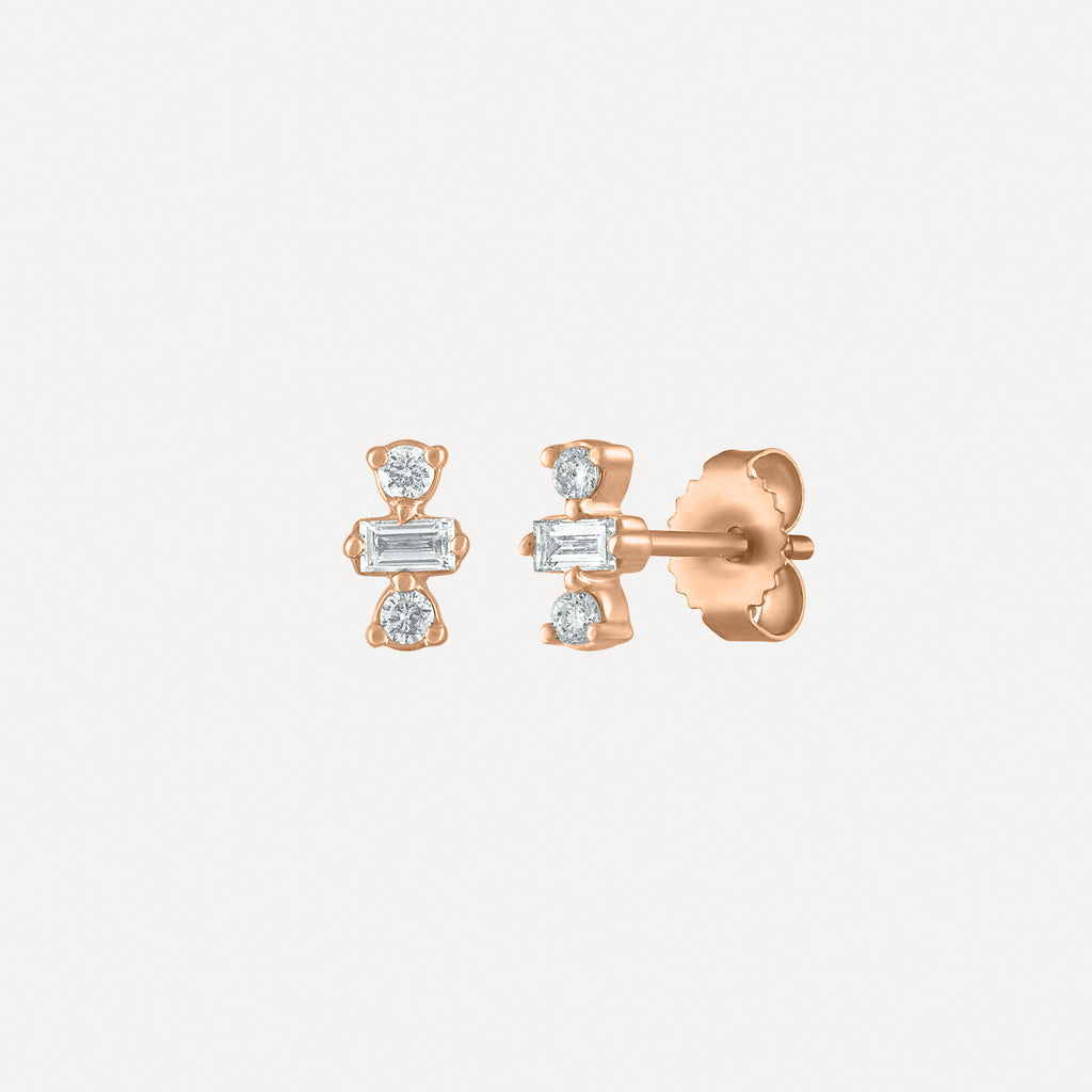 Mini Baguette & Round Diamond Stud Earrings