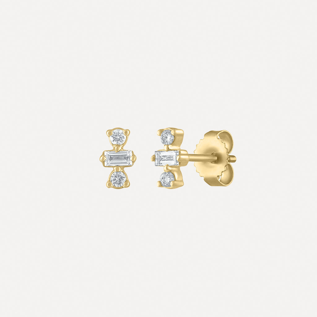 Mini Baguette & Round Diamond Stud Earrings