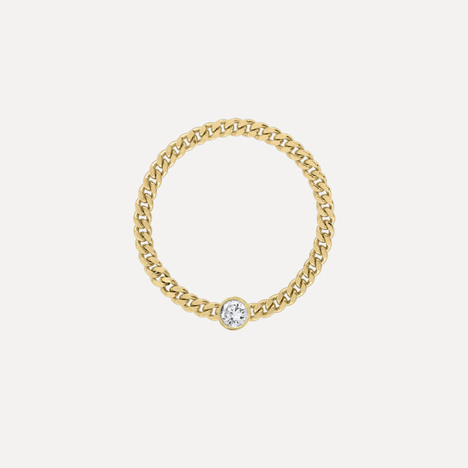 Mini Curb Chain Ring with Diamond Bezel