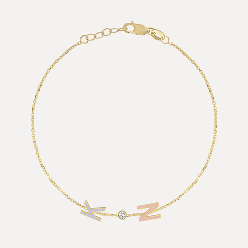 Enamel Letter Bracelet with Diamond Bezel