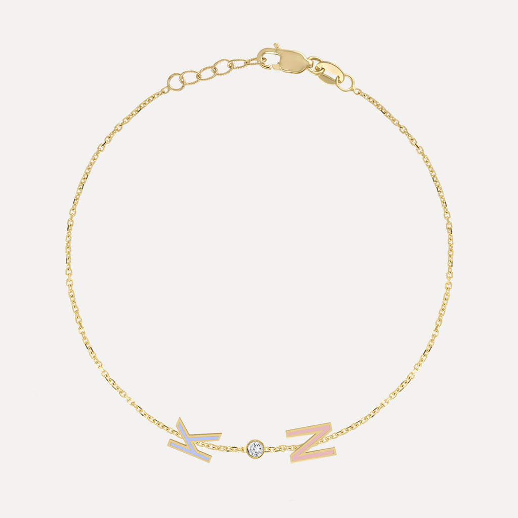 Enamel Letter Bracelet with Diamond Bezel