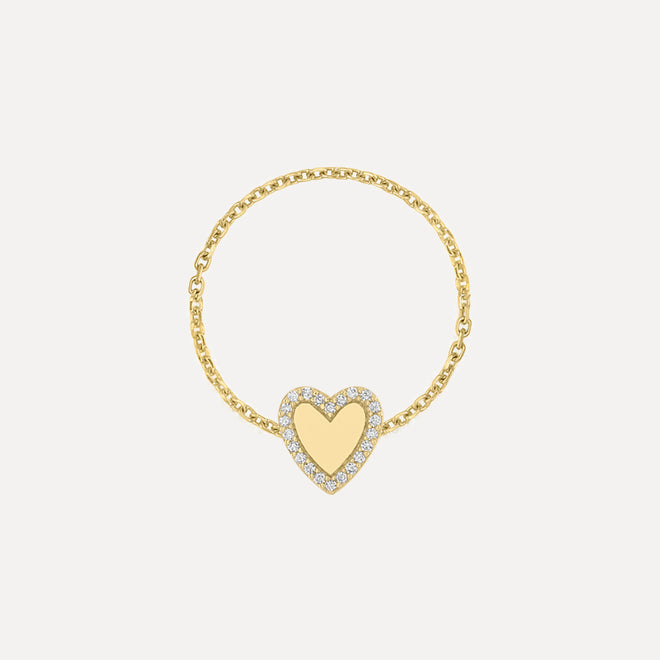 Mini Heart Chain Ring with Pave Outline