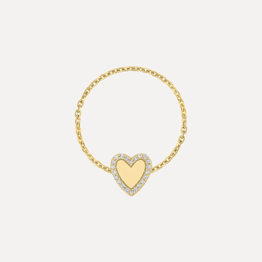 Mini Heart Chain Ring with Pave Outline