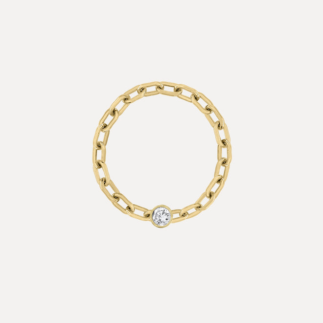 Mini Long Link Chain Ring with Diamond Bezel