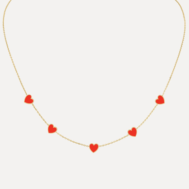 Mini Mini Enamel Hearts Station Necklace