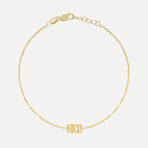 Two Name Mini Mini Nameplate Bracelet with Diamond Bezel
