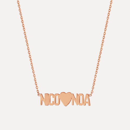 Two Name Mini Mini Nameplate Necklace with Heart