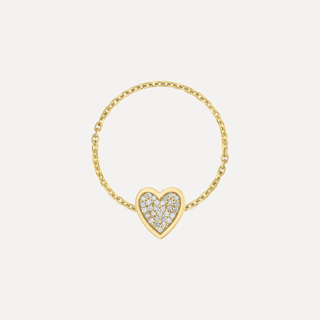 Mini Pave Heart Chain Ring