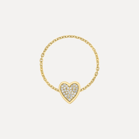 Mini Heart Chain Ring with Pave Outline