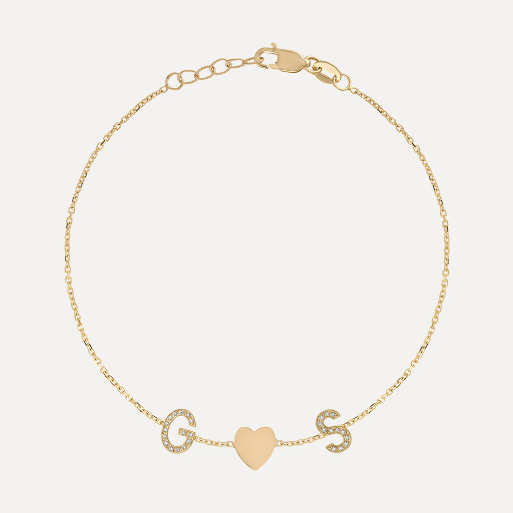 Mini Pave Letter Bracelet with Heart