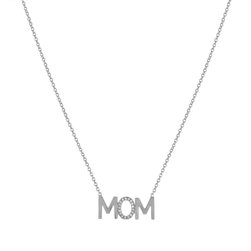 MOM Diamond Accent Nameplate Necklace