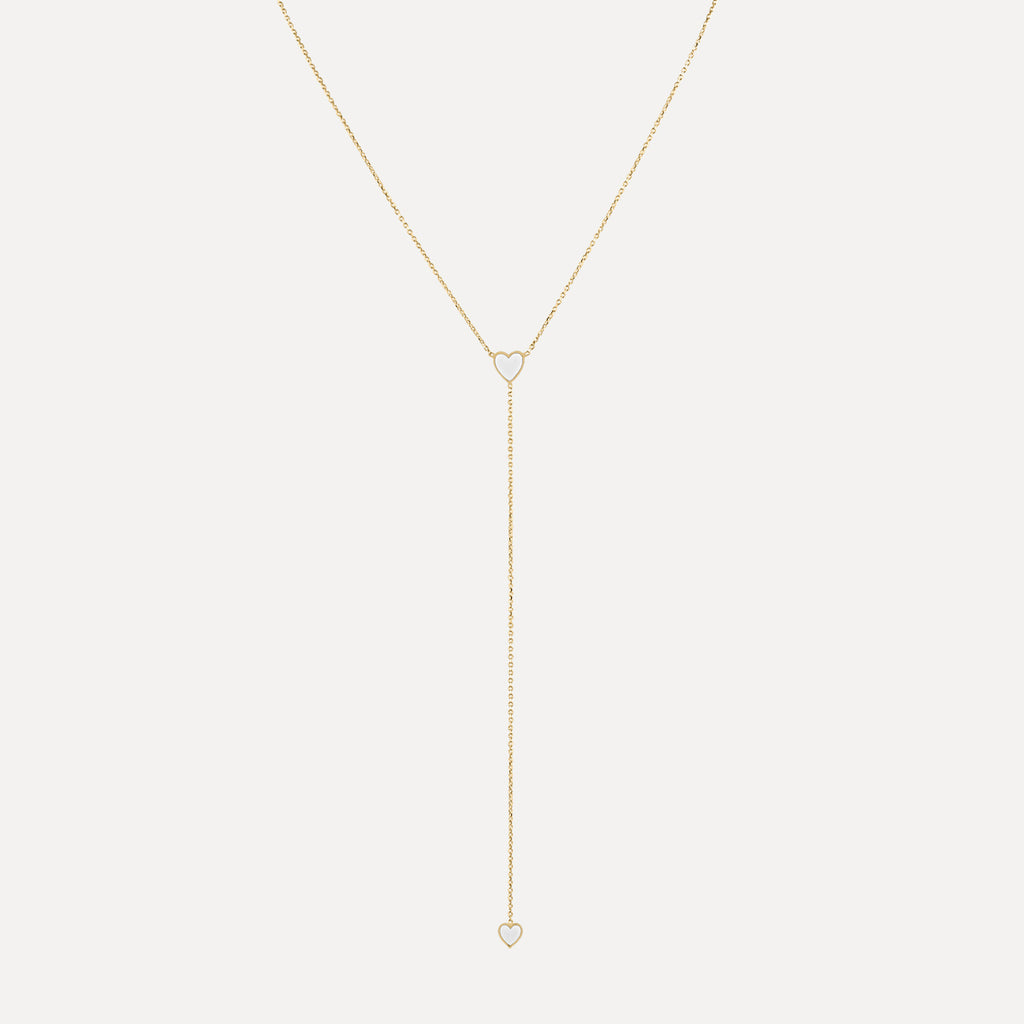 Two Enamel Hearts Lariat Necklace