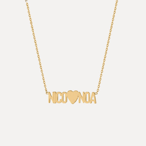 Two Name Mini Mini Nameplate Necklace with Heart