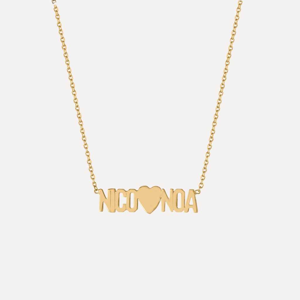 Two Name Mini Mini Nameplate Necklace with Heart