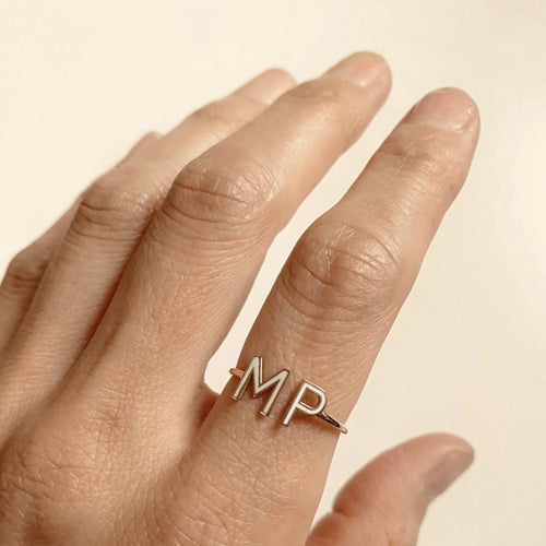 Double Mini Enamel Letter Ring - White - Kelly Bello Design