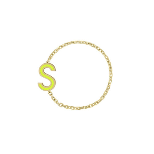 Enamel Letter Chain Ring - Kelly Bello Design