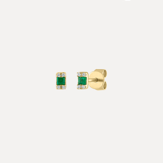 Emerald + Diamond Cluster Stud Earring