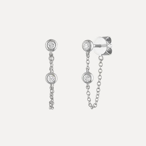 Double Diamond Bezel Chain Earring