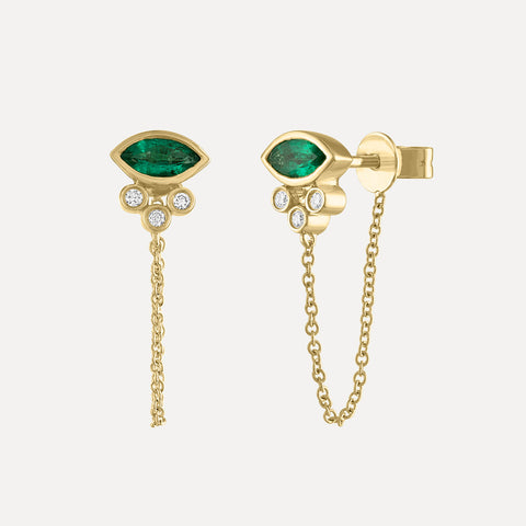 Emerald + Diamond Cluster Stud Earring
