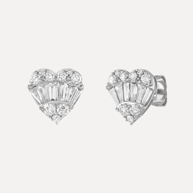 Mixed Shape Diamond Heart Stud Earrings