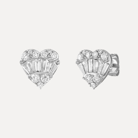 Mixed Shape Diamond Heart Stud Earrings